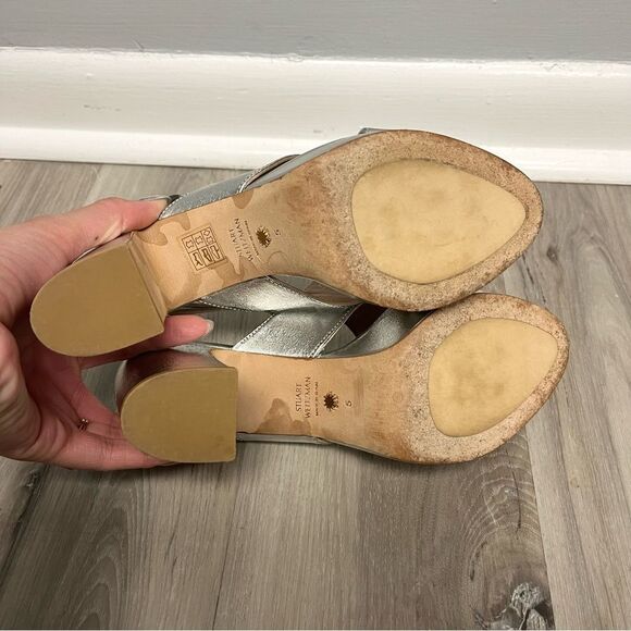 Stuart Weitzman Heels Women’s 5 Jerry Silver Leather Platform Sandals - Picture 4 of 6